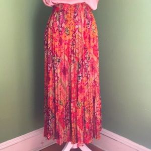 SEDONA long pleated skirt with elastic waist - orange‎ multicolored